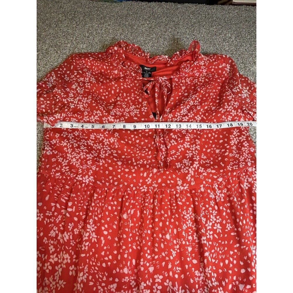 NWT Red floral DKNY‎ V Neck Flutter Dress 12 - Picture 5 of 6